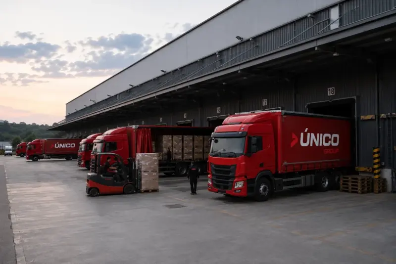 Caminhões da Único Group nas docas para despacho