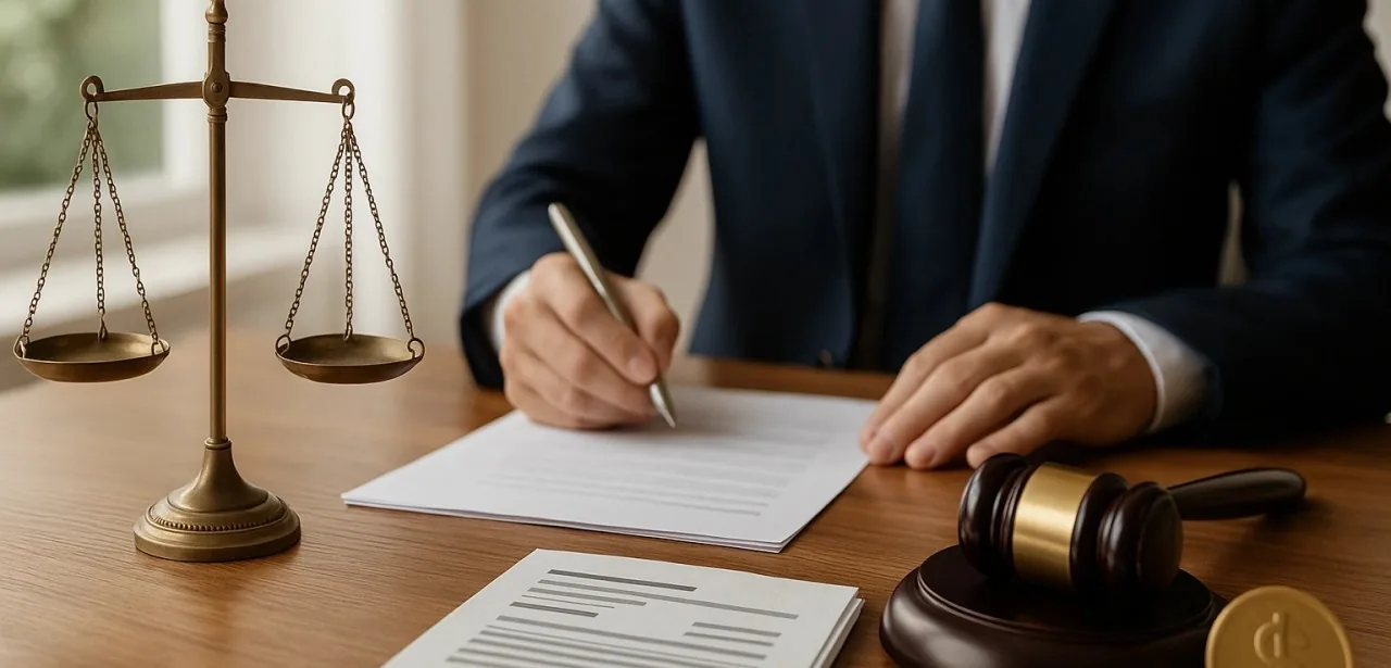Balança da justiça e documentos fiscais